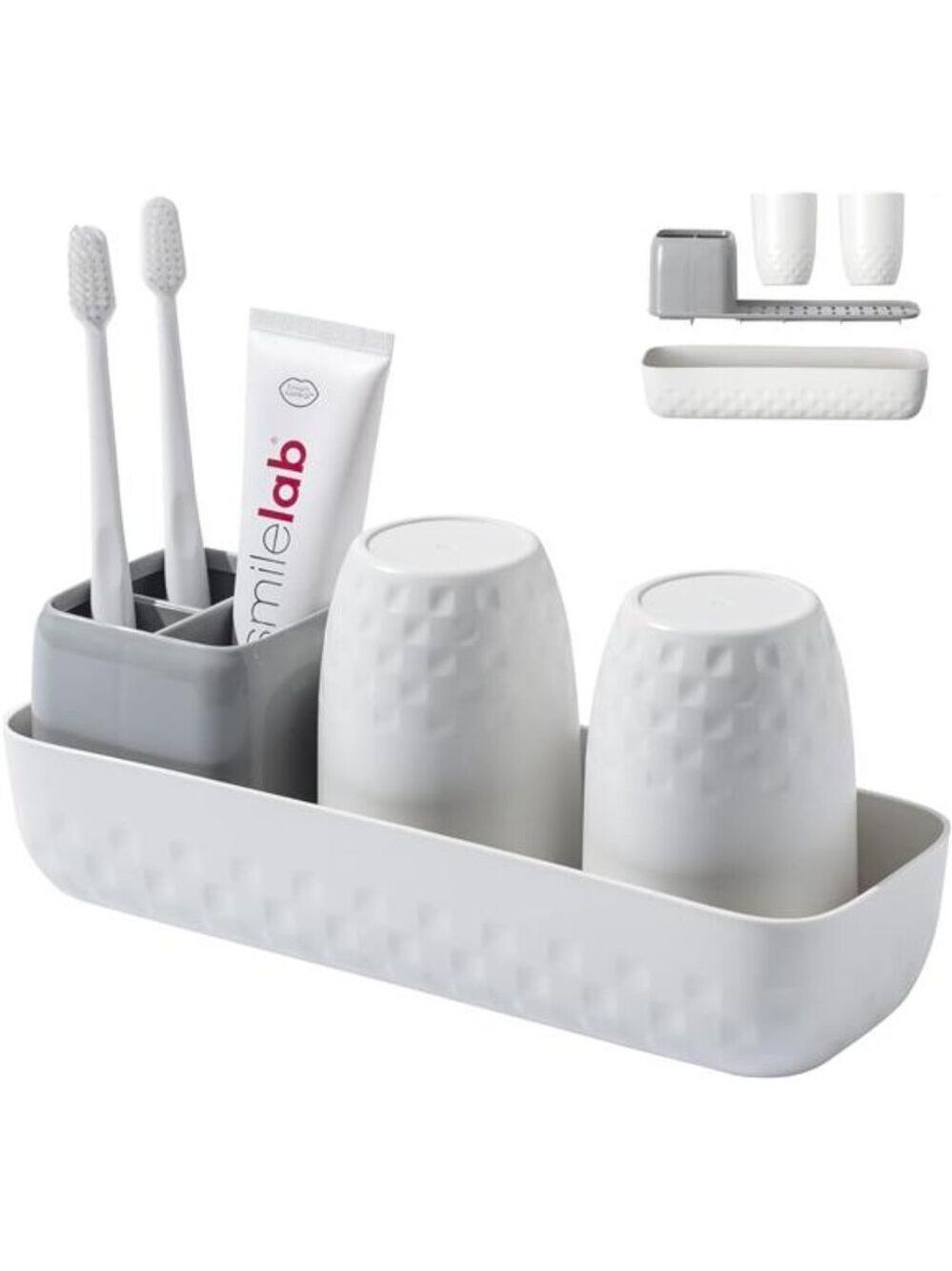 Toothbrush Holder Set Bathroom Countertop Organizer 3 Slots Toothpaste Cup Caddy